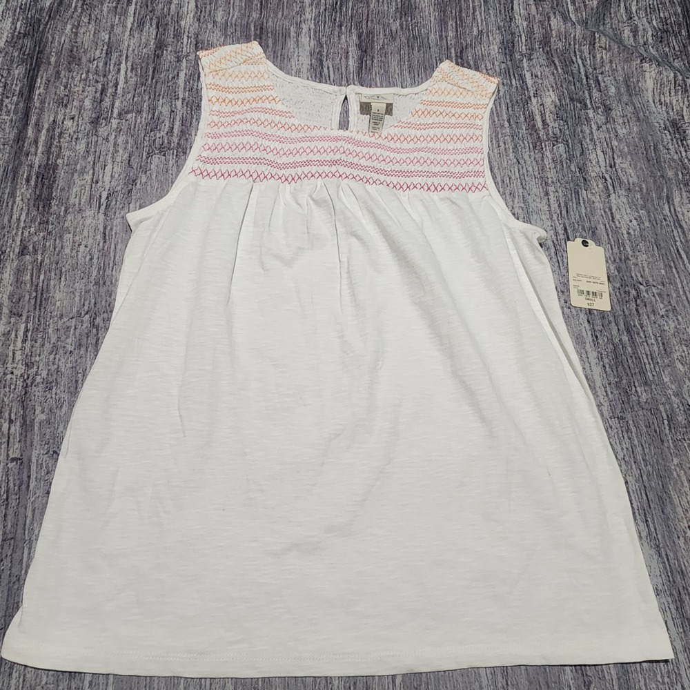 St Johns Bay White Embroidered Sleeveless Tank Top Women's Small Casual